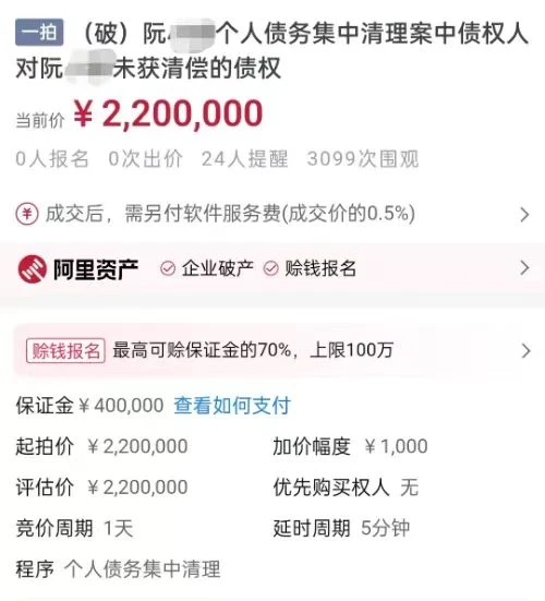 616万元债权将以220万元起拍？