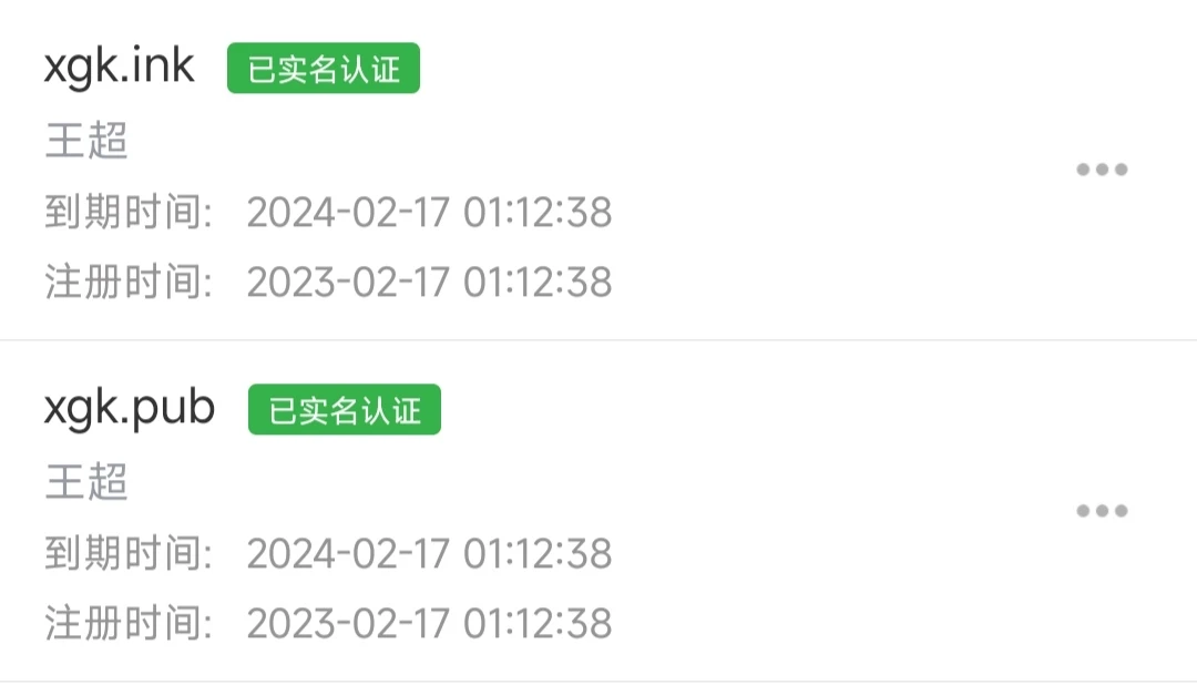 注册2个，个人域名xgk