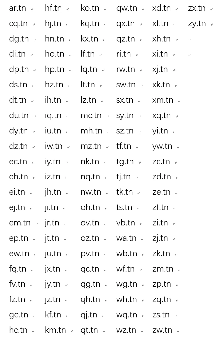 尚未注册的2字母tn域名