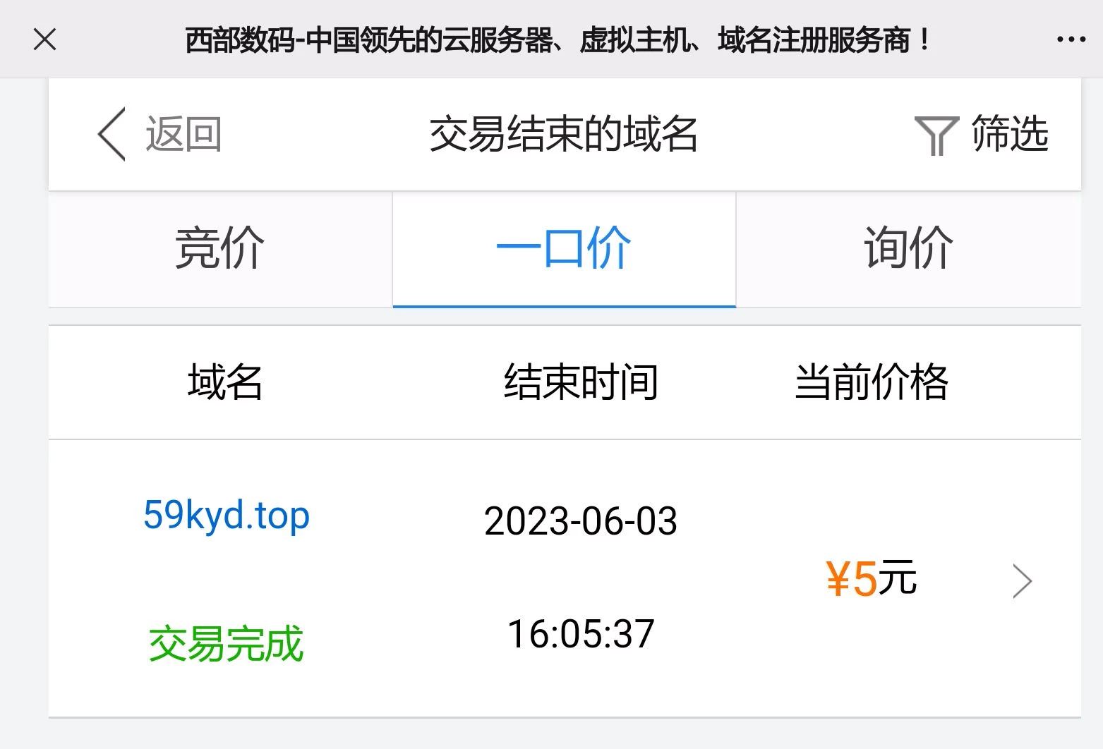 成功售出第一个域名