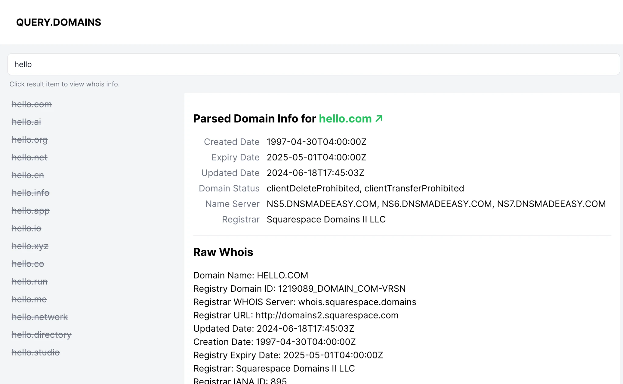 query.domains: 批量查询域名是否可注册