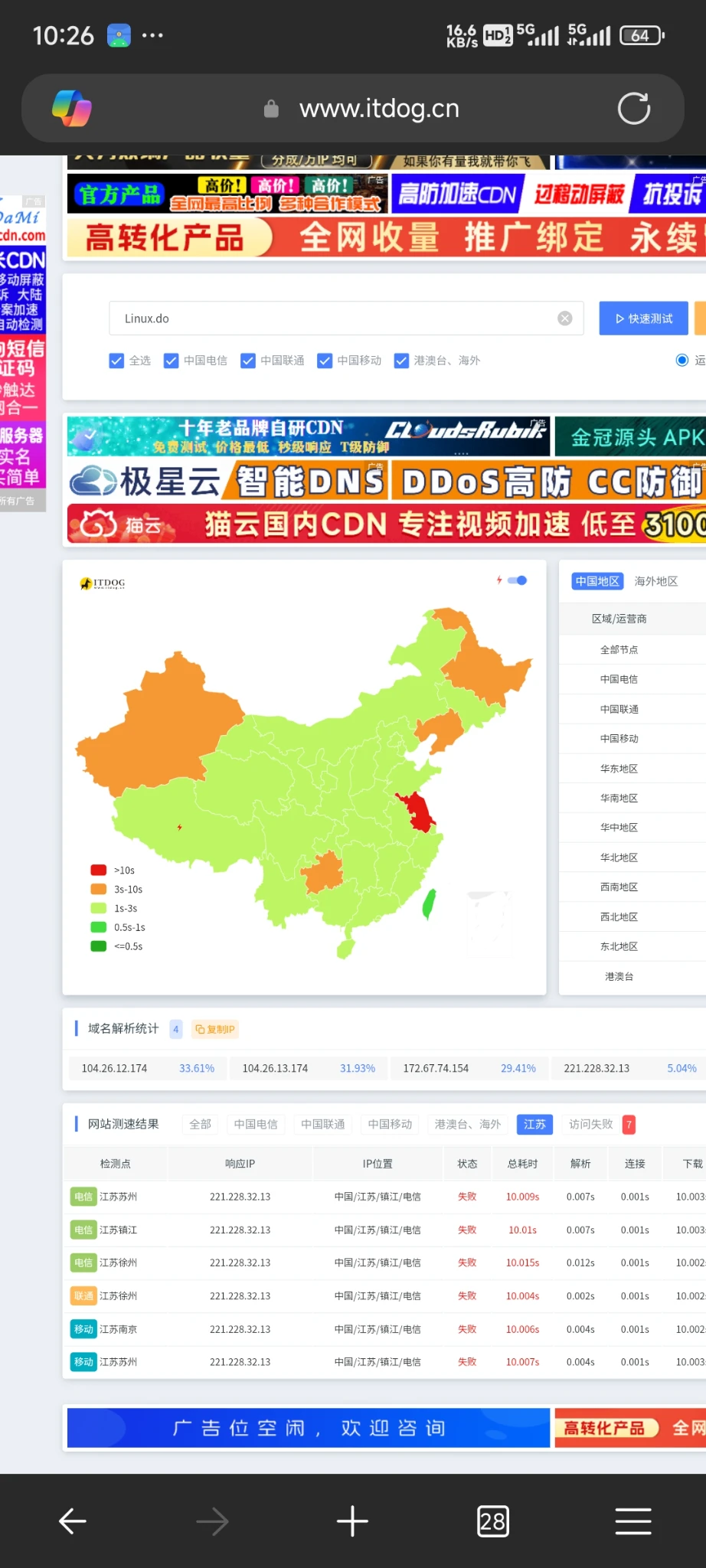 各位谁有域名被整个江苏省屏蔽的经历吗