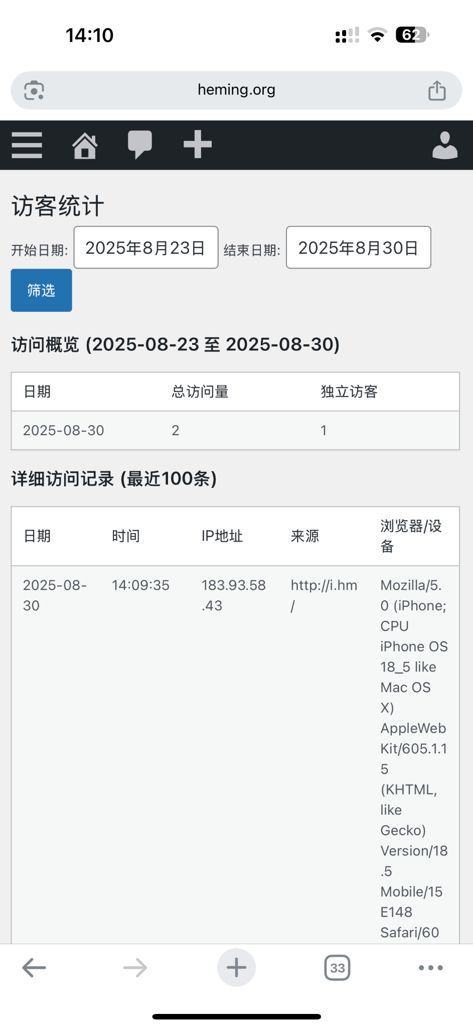 WordPress 简单访客统计插件，ai 生成的，上传就能用