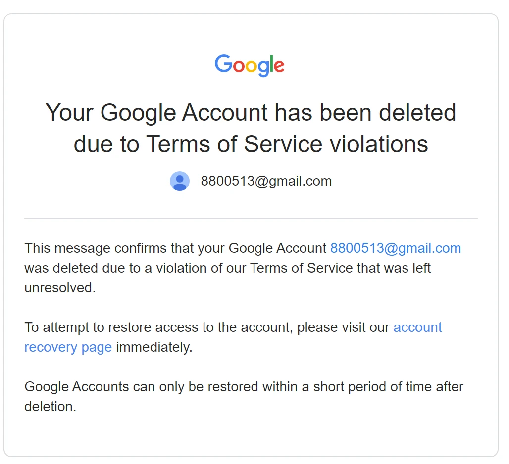 这一次谷歌删除了我一个gmail，神仙也救不了了。